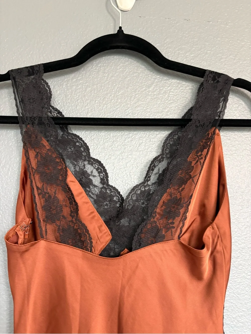 Abercrombie & Fitch XXSP Rust Satin Lace Trim Maxi Slip Dress Y2K